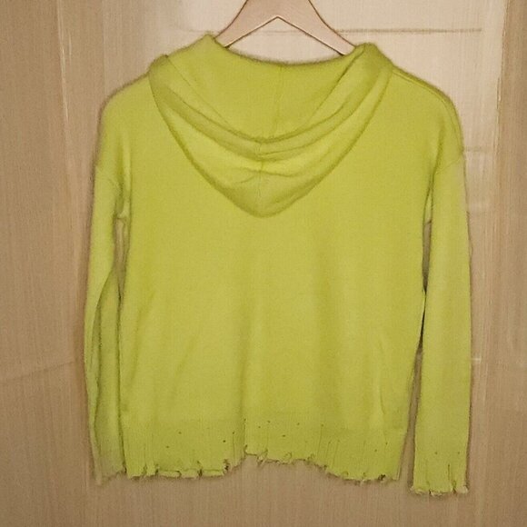 Fate Neon Green Yellow Distressed Hem Wool Blend Hooded Sweater XS - Picture 2 of 6